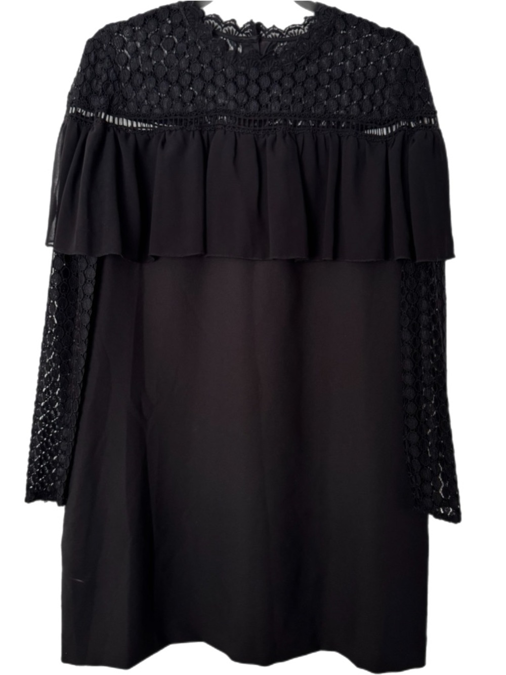 KENSIE Womens Black Ruffled Eyelet Lace Shift Dress Sz L